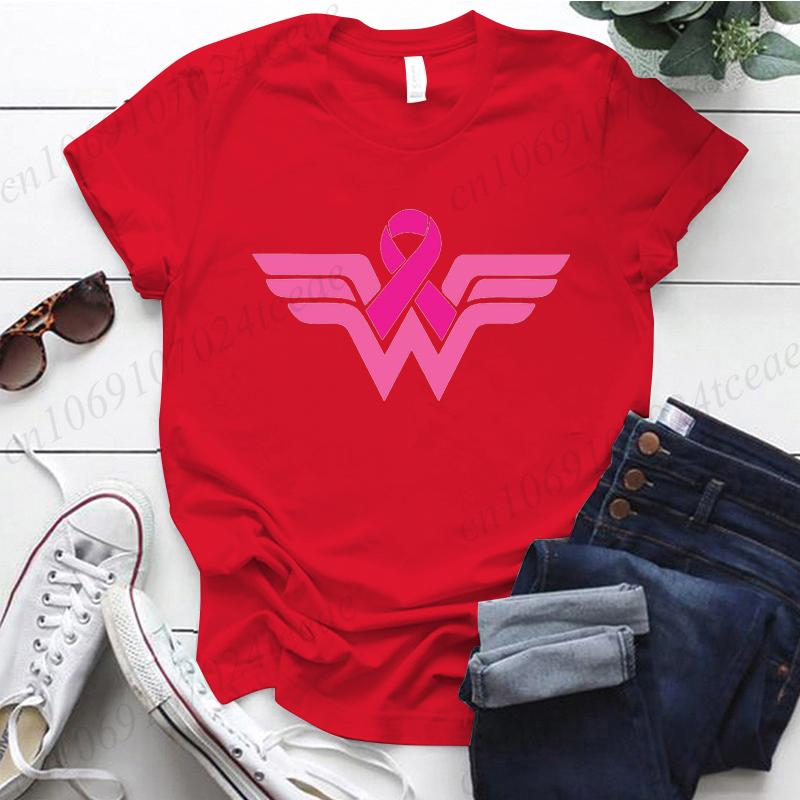 Summer Y2k Women Tshirt Cancer Ribbon Wonder Printed FeUnisex Clothing Short Sleeve Breast Cancer Awareness Tops Fighter Tees