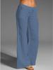 Pantalones Casuales de Algodón Lino para Mujer de Pierna Ancha con Cordón - Talla Grande, Color Sólido