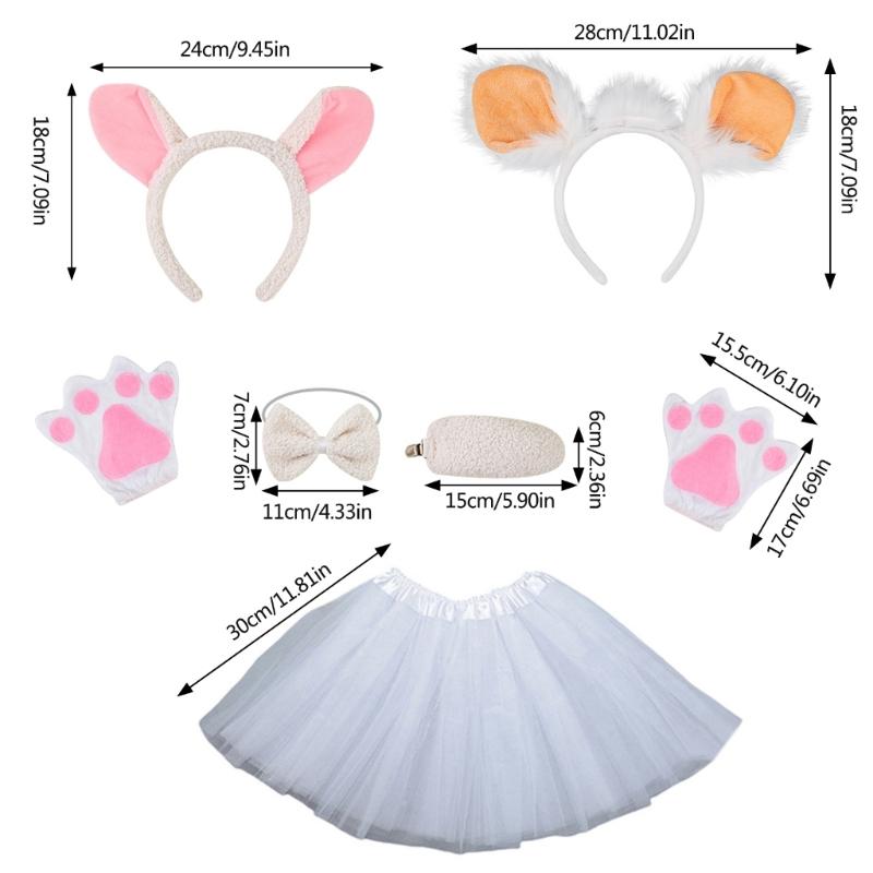 Sheep Costume Set Sheep Ears Headband Plush Tail Bowtie Sheep Hair Hoop Set Mesh Skirt for Halloween Costume Cosplay
