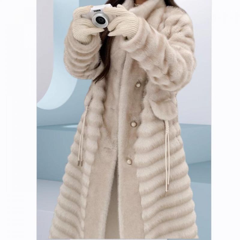 Chinchilla imitation mink fur integrated coat long over knee fur fur coat