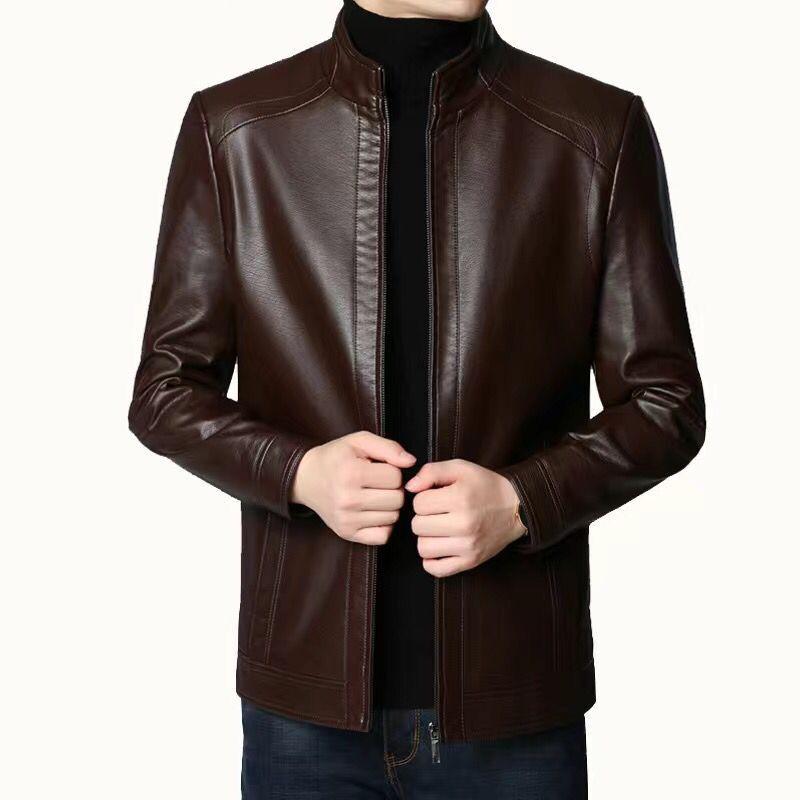 2026 New Autumn Winter Men Leather Jacket Stand Collar Plus Velvet Thick Warm Leather Jacket Men Social Mens Jackets