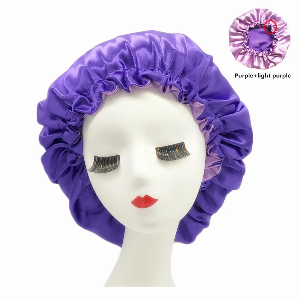 Double Layer Satin Bonnet Hair Cap Reversible Night Head Cover For Curly Springy Hair
