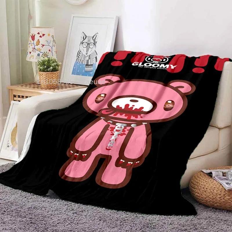 Cartoon Gloomy Bear Printed Blanket for Beds Sofas Warm Soft Flannel Blanket Gift