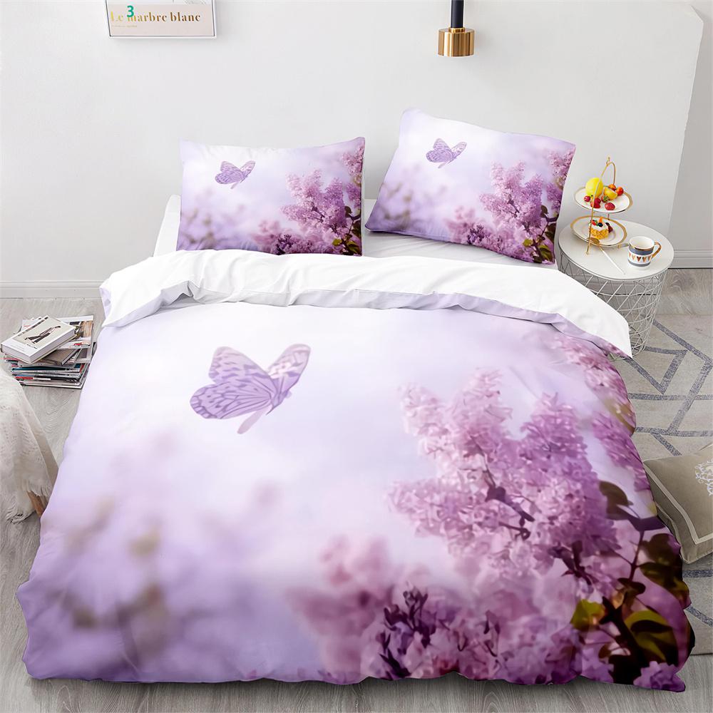 Butterfly Duvet Cover Set Blue Purple Wild Animals Bedding Set King Queen Size for Kids Girls Women Polyester Comforter Cover
