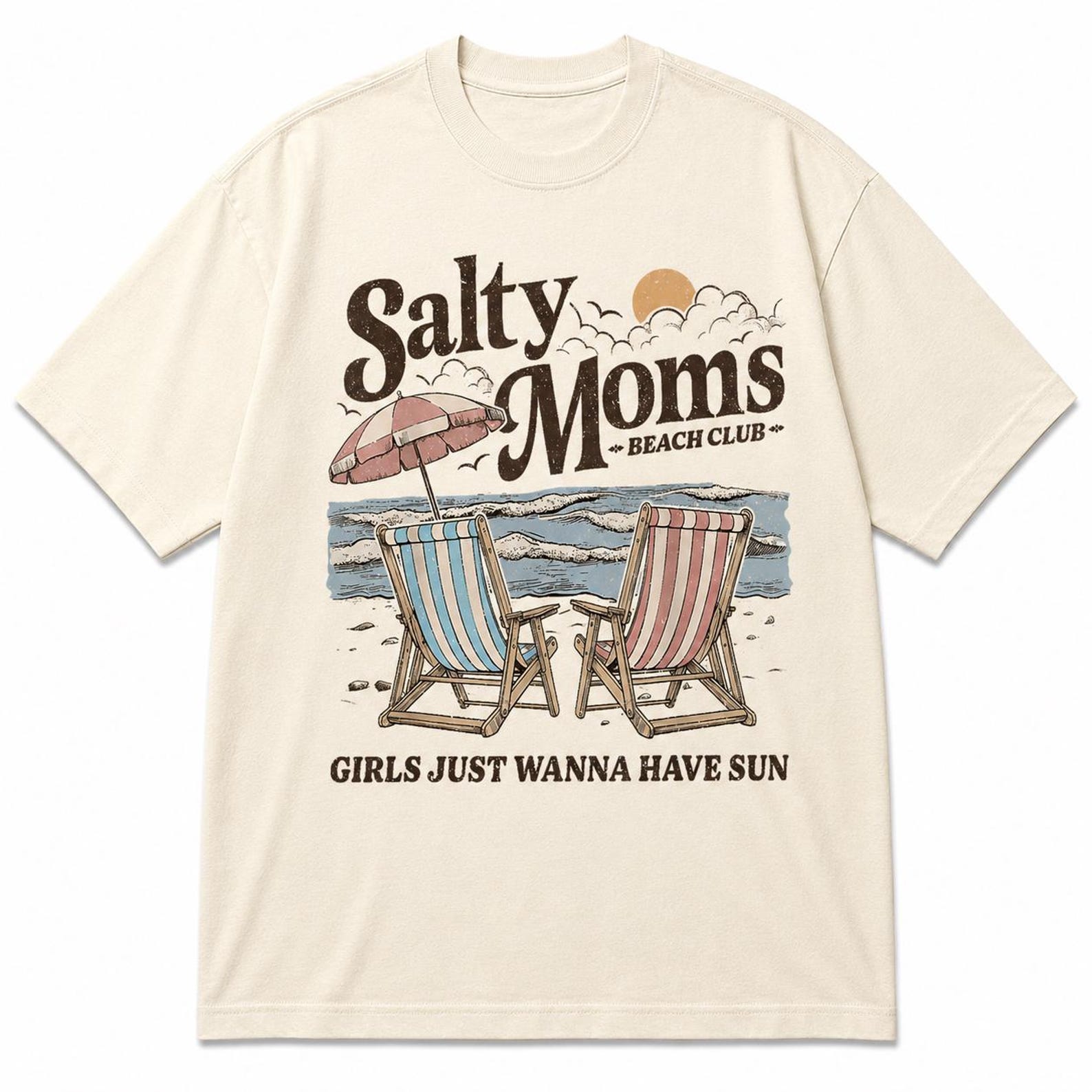 Salty Moms Beach Club Vintage Summer Tee – Girls Just Wanna Have Sun Shirt S
