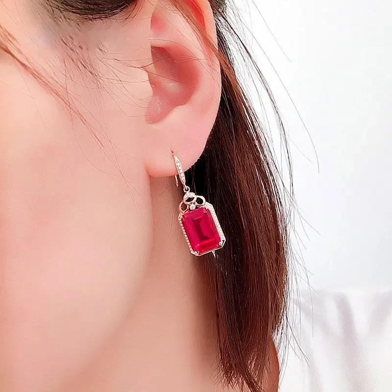 Luxury Fashion Crystal Design Red Zircon Drop Earings Square Ruby Earrings for Women Engagement Banquet Zircon
