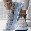 Fashion Sliver Sequins Paisley Flower Embroidery Gauze Shoes Woman Breathable Slip-on Transparent Mesh Sneakers Ladies Bling Loafers