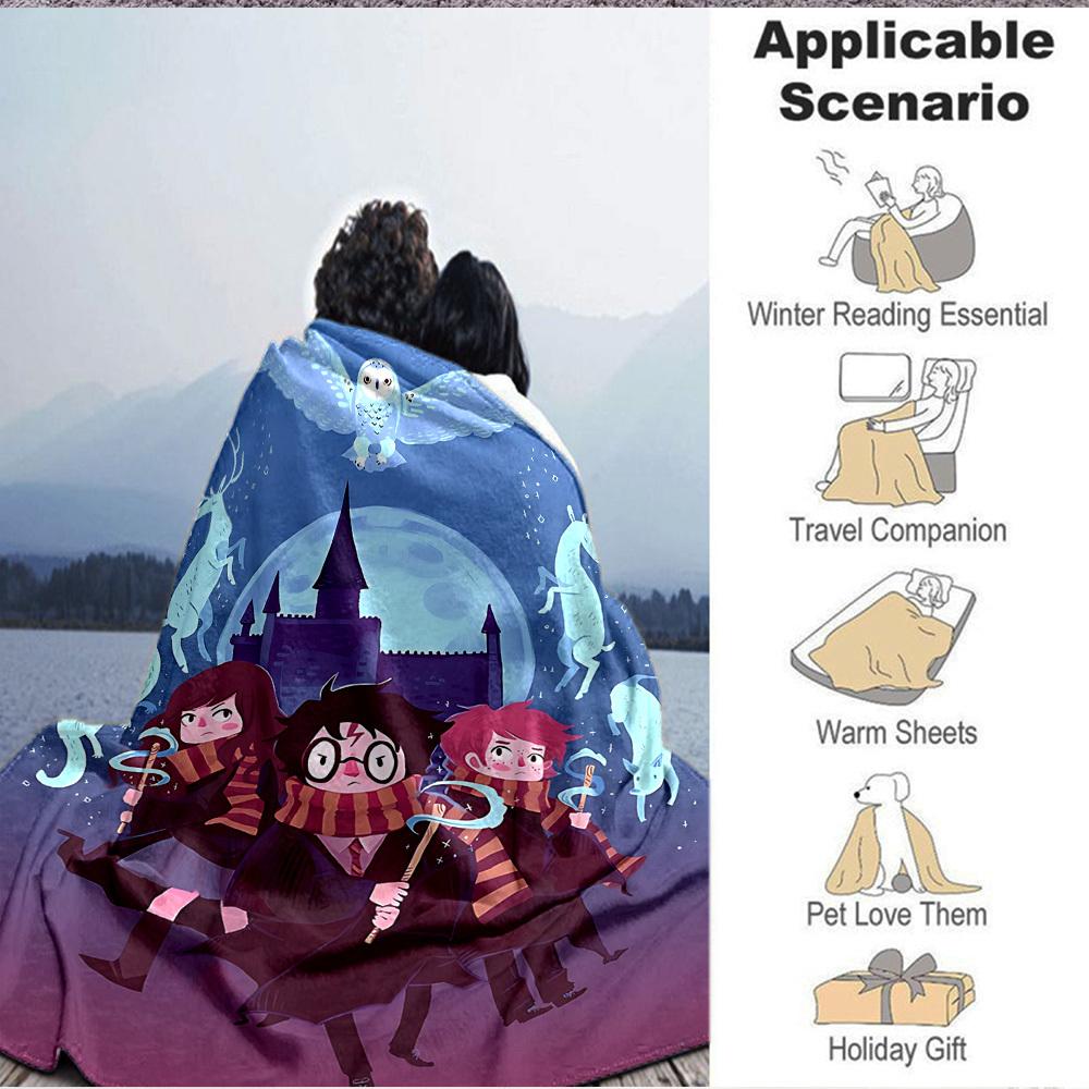 1pc Harry Potter Flannel Throw Blanket - HD Printed Lightweight Soft Warm All-Season Blanket for Sofa, Bed, Travel, Camping 032