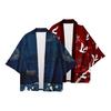 Men Shirt Japanese Style Traditional Kimono Three Quarter Sleeve Cardigan Bird Print Loose Thin Mid Length Daily Top Coat