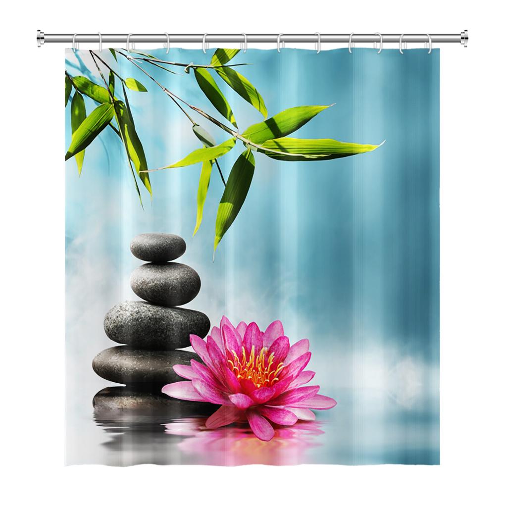 Tenda Doccia Meditazione Giapponese Zen Spa Loto Pietre di Basalto Olio Essenziale Candele Profumate Bambù Acqua Arredamento Casa Set Impermeabile
