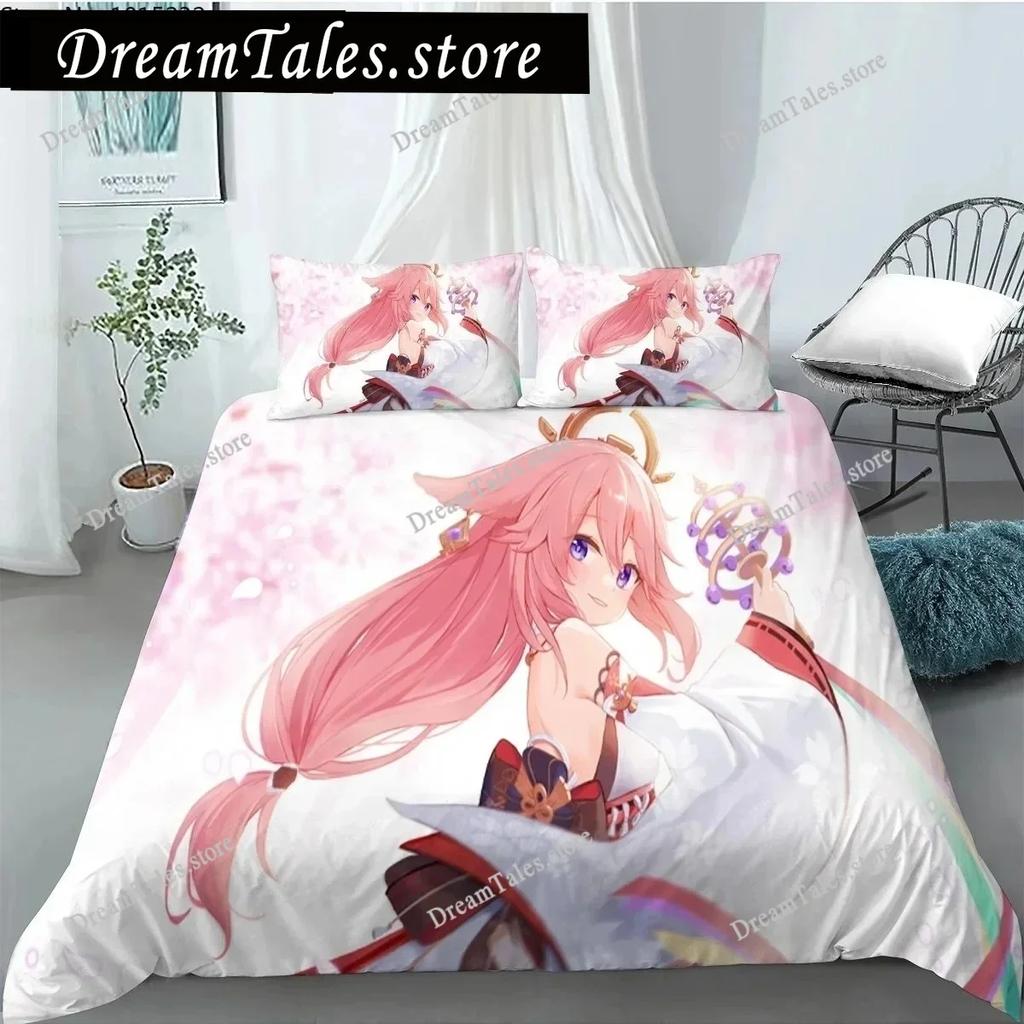 Genshin Impact Bettwäsche-Set Einzelbett Twin Full Queen King Size Bettwäsche-Set für Erwachsene Kinder Schlafzimmer Bettbezug-Sets 3D-Druck Spiel Bettlaken36