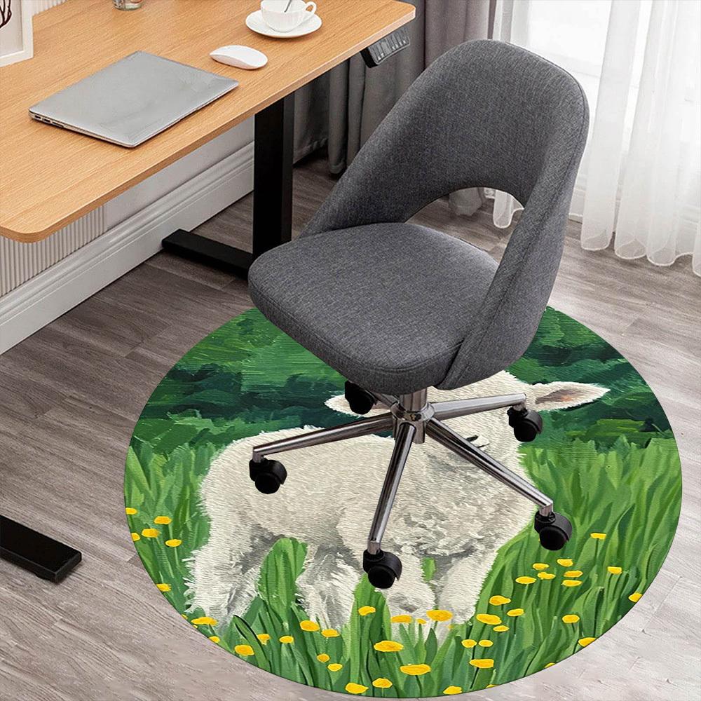 1PC White Lamb Round Chair Mat Area Rug - Non-Slip, Floor Mat for Office, Bedroom, Home Decor Christmas Gift C0528057
