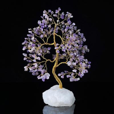 Amethyst Gemstone Tree - Chakra Tree of Life, Natural Quartz Stone Base, Crystal Tree for Positive Energy, Feng Shui Money Bonsai