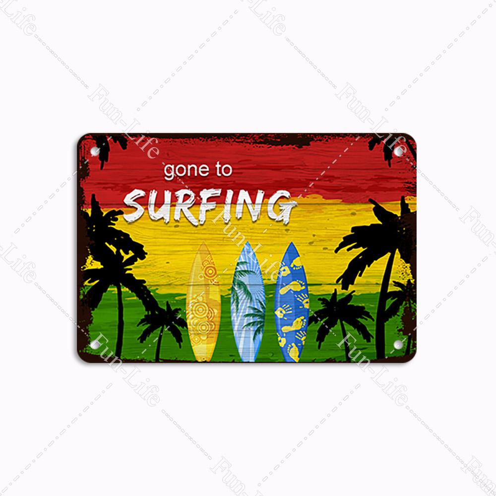 Beach Tin Sign Bar Pub Cafe Shop Wall Surfing Decoration Vintage Metal Art Sticker Poster Home Decor Iron Plate 20x30 cm