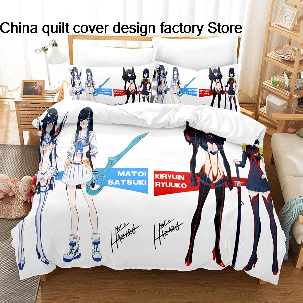 3Pcs Kill La Kill Anime Bedding Set 3D Print Ryuko Matoi Duvet Cover Pillowcases For Teens Fans Room Decor Gift  Bed Linen