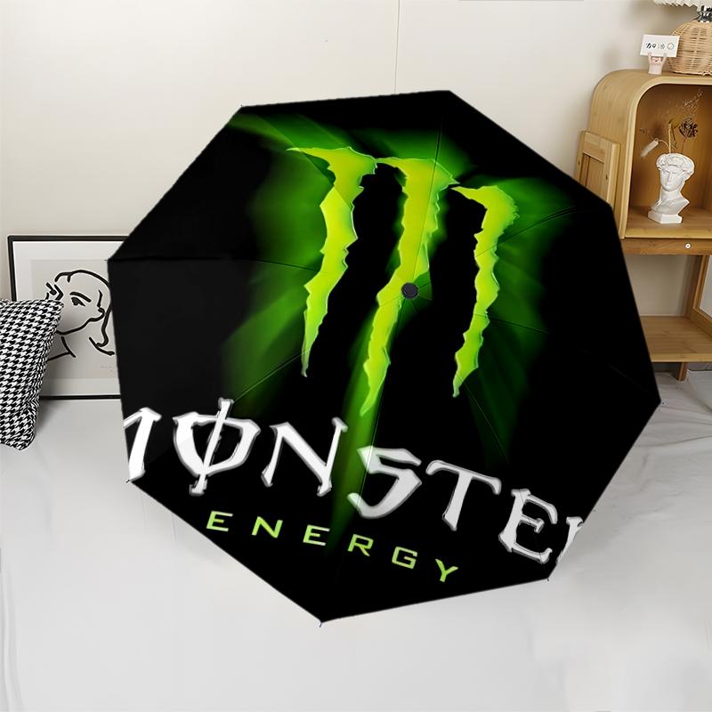 Monster Energy LOGO Print Automatic Umbrella, 8 Rib Iron Frame, Plastic Handle, Suitable for Outdoor Travel &Daily , Ideal Gift