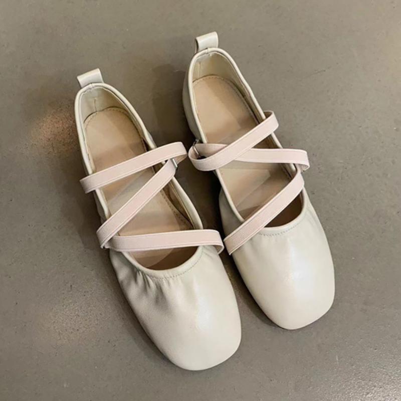 Fashion French Retro Elegant Women Flat Shoes 2025 Mary Jane New Round Toe Temperament Ballet Shoes Cross Buckle Shallow Soft Sole Shoes