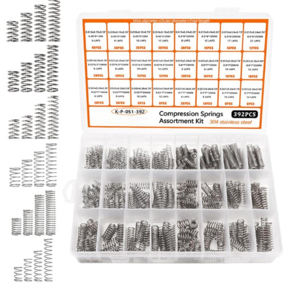 Compression Springs Assortment 392 Pieces with 24 Sizes Made from 304 Stainless Steel for Mechanical and Household Use