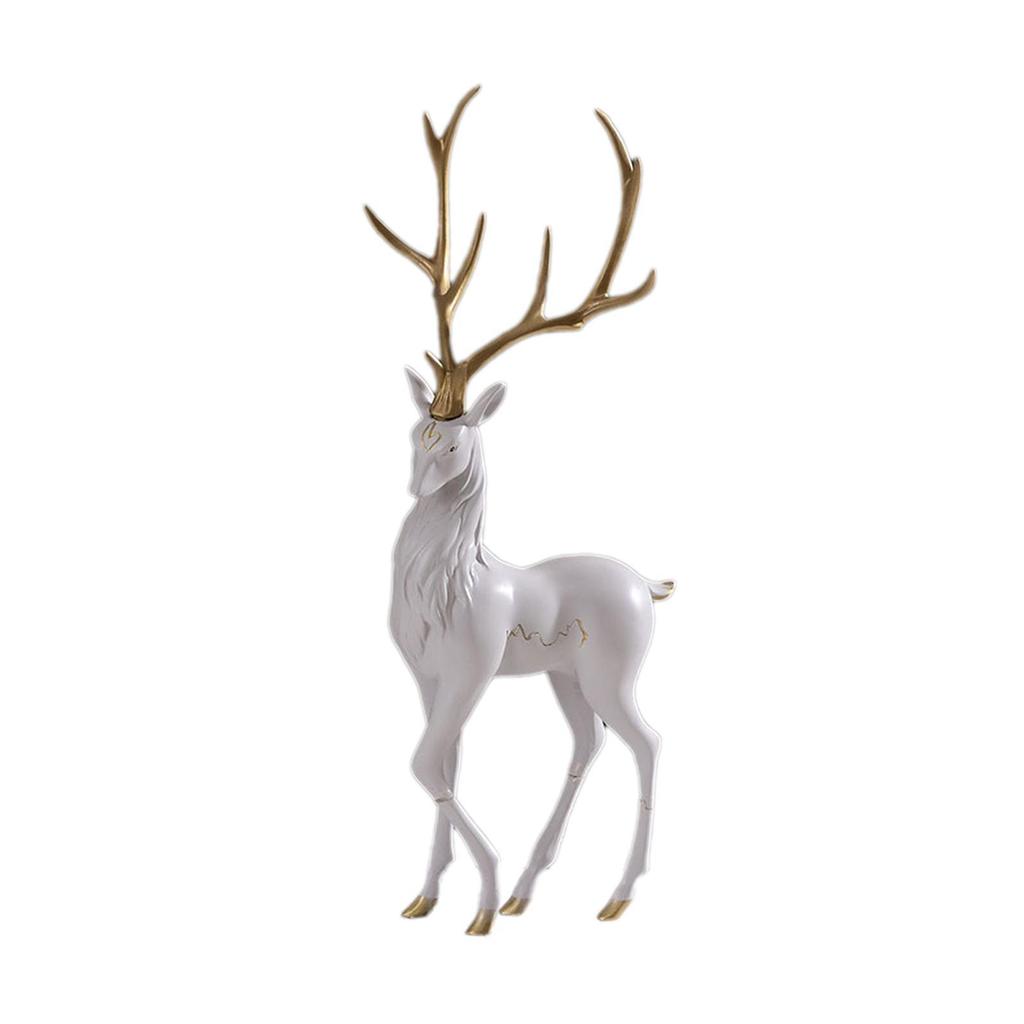Elk Figurine Modern Resin Collectible Art Crafts Deer Statue Desktop Ornament for Bookshelf Fireplace Living Room Office Shelf