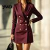 Elegant Commuter Clothing Women Striped Blazer Dress for Fall, Double-breasted Lapel Collar Mini Dress, Slim Fit Cinched Waist Above Knee Short