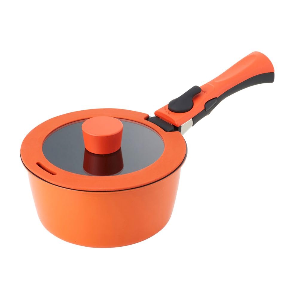 Bestco Frying Glass Induction and Gas Bestware Resistance Pan, Pot, Lid, Handle, 5-Piece Set, Compatible, Orange, NM-222,