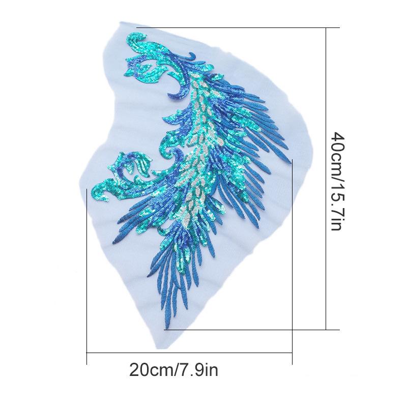 Embroidery Patches Sewing Accessories Feather Sequined Lace Craft Phoenix Tail DIY Sequins Patches