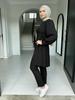 Women's Solid Color Two-Piece Set: Fashionable Top & Pants for Middle Eastern Style