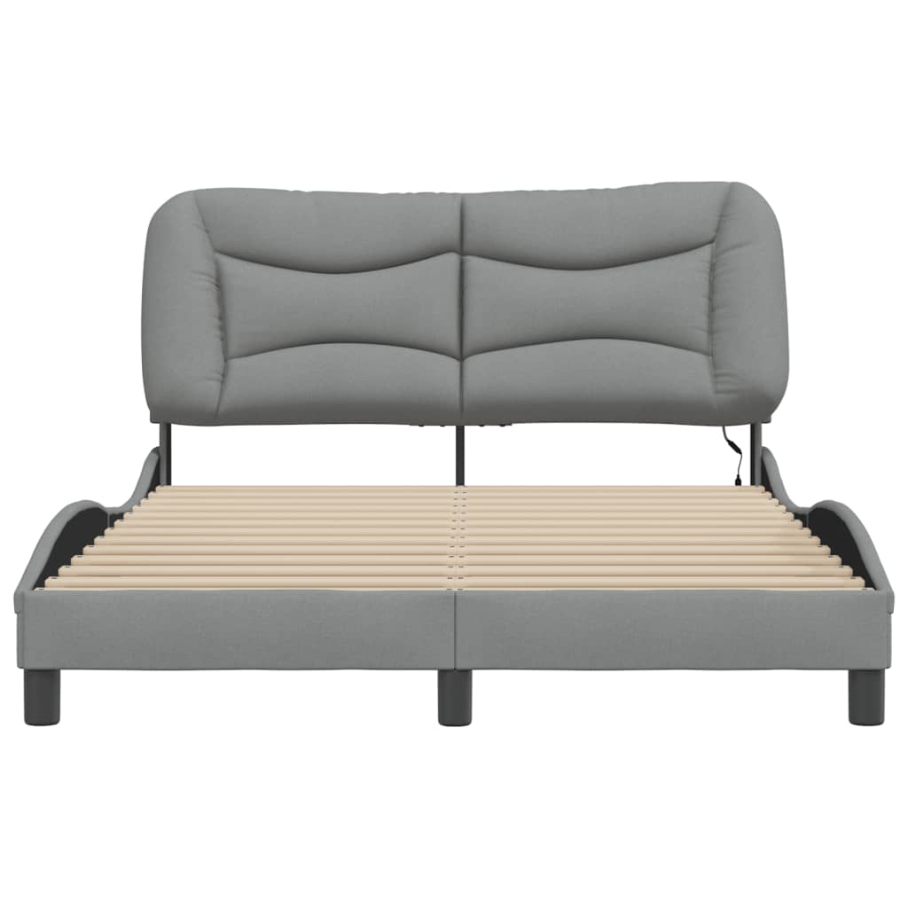 Vidaxl Rama Łóżka Z Oświetleniem Led Bez Materaca Jasnoszary 140X190Cm