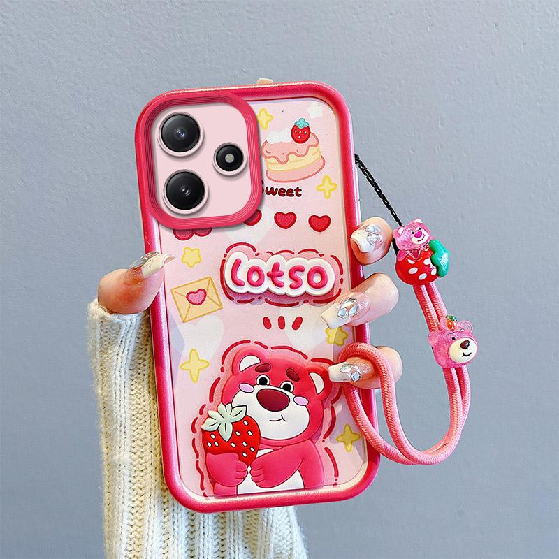 KEYSION Shockproof Case for Redmi 12 4G 5G with Lanyard Silicone Cute 3D Cartoon Doll Phone Cover for Xiaomi Redmi 12 5G