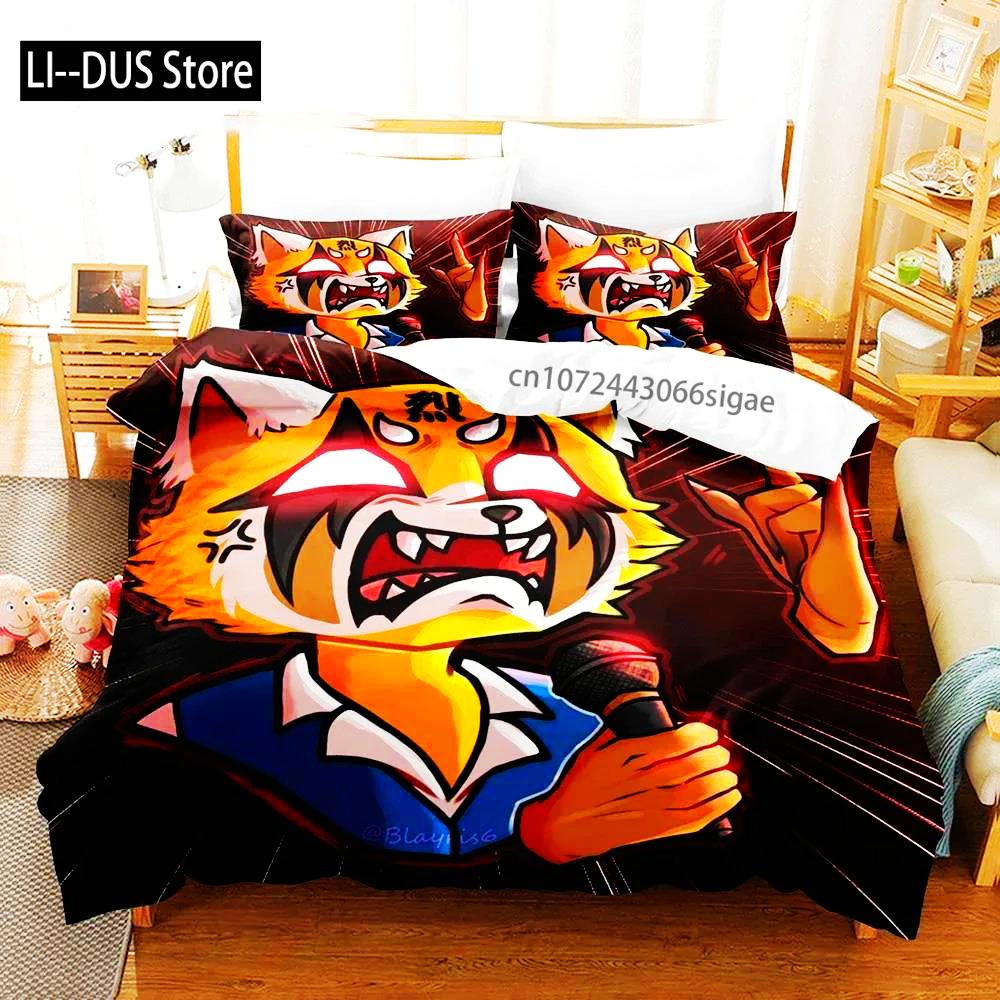 3D-tryckt Aggretsuko Retsuko Sängklädesset Pojkar Flickor Dubbel Queen Size Påslakan Örngott Säng Pojkar Vuxen Hemtextil