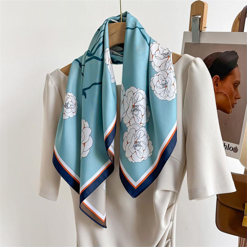 70cm Luxury Brand Square Scarf Design Double Side Shawl Wrap   Print Twill Silk Women Hijab Female Foulard Headband Bandana