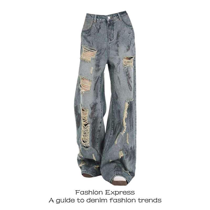 

Women s American Retro Ripped Jeans - Autumn/Winter 2026: Petite, Straight, Loose, Slimming, Wide Leg, Long Pants 3X-Large синий