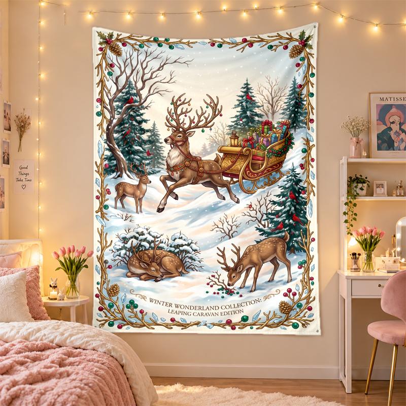 Christmas Printed Tapestry Wall Hanging For Bedroom Living Room Wall Decor Holiday Gift