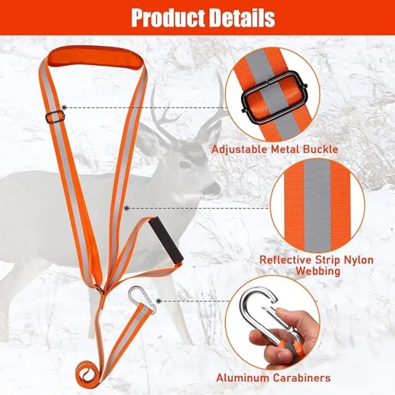 Deer Drag Rope Pulling Hunting Accessories Deer Hunting Drag Strap with Handle Reflective Harness Hunting Gear for Deer Hunters