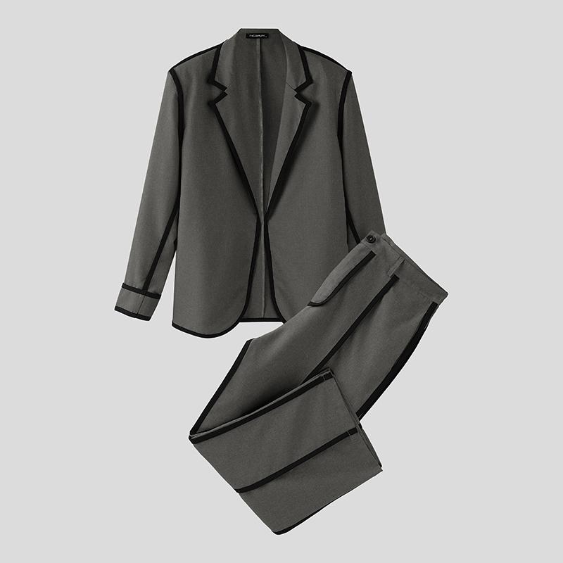 INCERUN 2PCS Men Thin Open Front Blazer Long Suit Pants Two Piece Suit Casual Outfits Sets