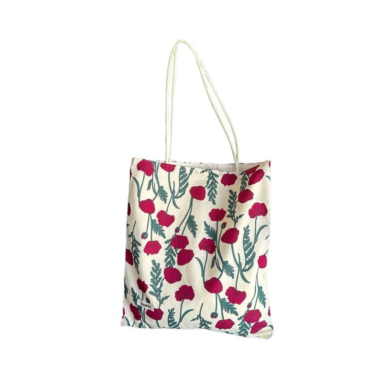 43 New Flower Canvas Bag Student Retro Large Capacity Play Holiday Tote Bag Shoulder Bag