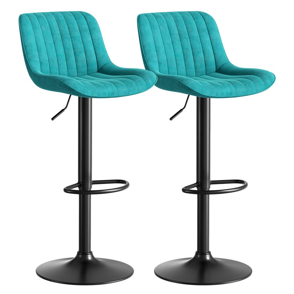 Blue Dining Room Bar Stool Swivel Chairs, Set of 2 - Velvet-Covered, Height-Adjustable, 360 degrees Swivel Function