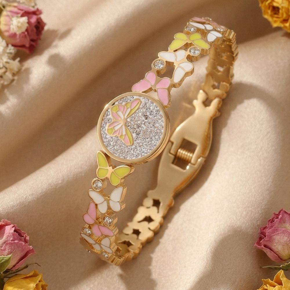 Steel Bracelet Environmentally Friendly Steel Zirconium Butterfly Glue Titanium Steel Bracelet One Size(18CM~21CM)