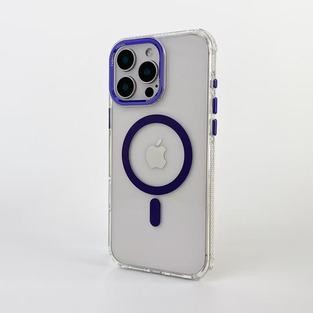 Electroplating Transparent Magnetic Metal Lens Mobile Phone Case Is Suitable for IPhone16promax Airbag Anti-fall 15 Full Package