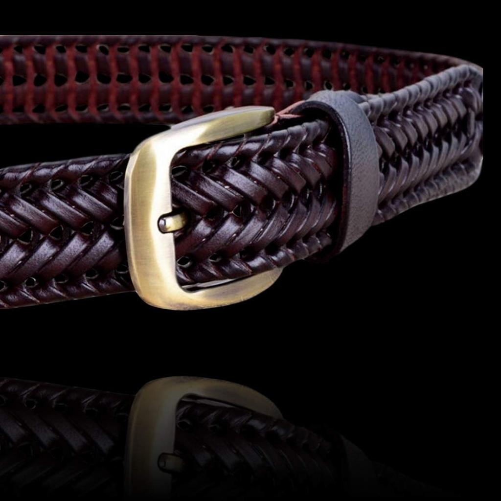 Crbelte Italian Leather Mesh Business Genuine 115cm Long Men's Belt, Braided, Design, Leather, 3.5cm Wide, (Dark Brown)