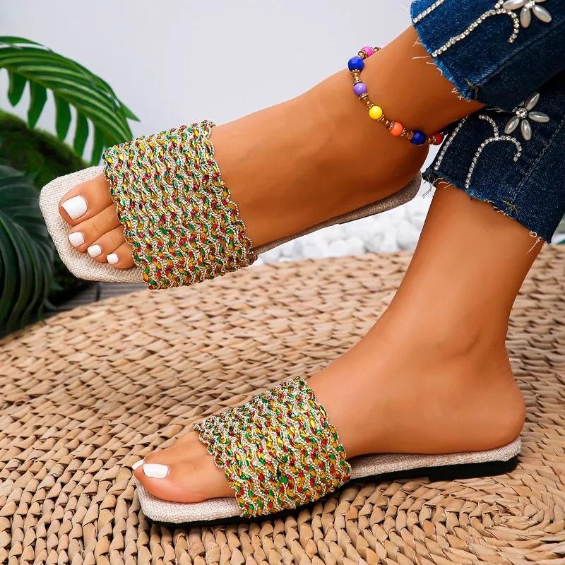 Fashion 2024 Hot Sale Women's Shoes Peep Toe Women's Slippers Fashion Color Matching Daily Slippers Women Summer Plus Size Flat Slippers
