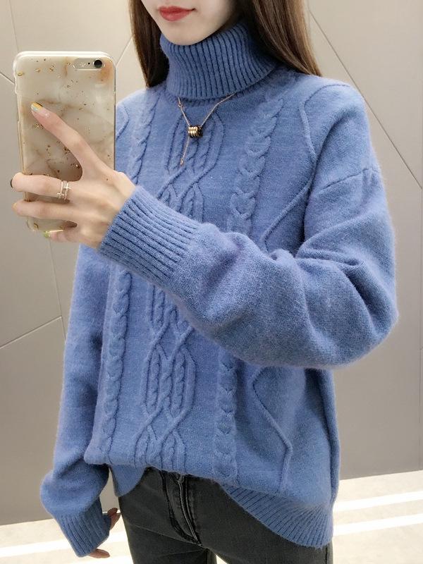 2026 Autumn/Winter Women's Thick Cable Knit High Neck Sweater
