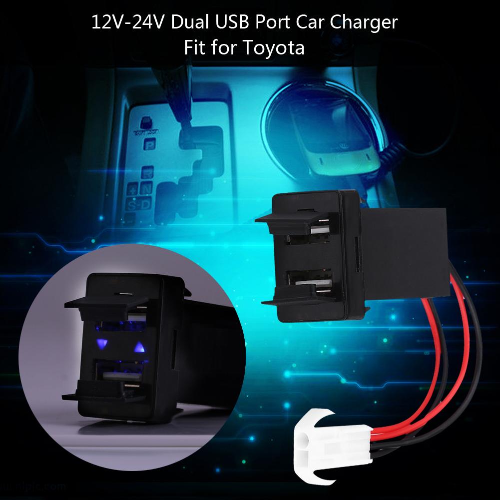 12V24V 2.1A Dual USB Port Car Charger Power Adapter Socket for Toyota Cellphone