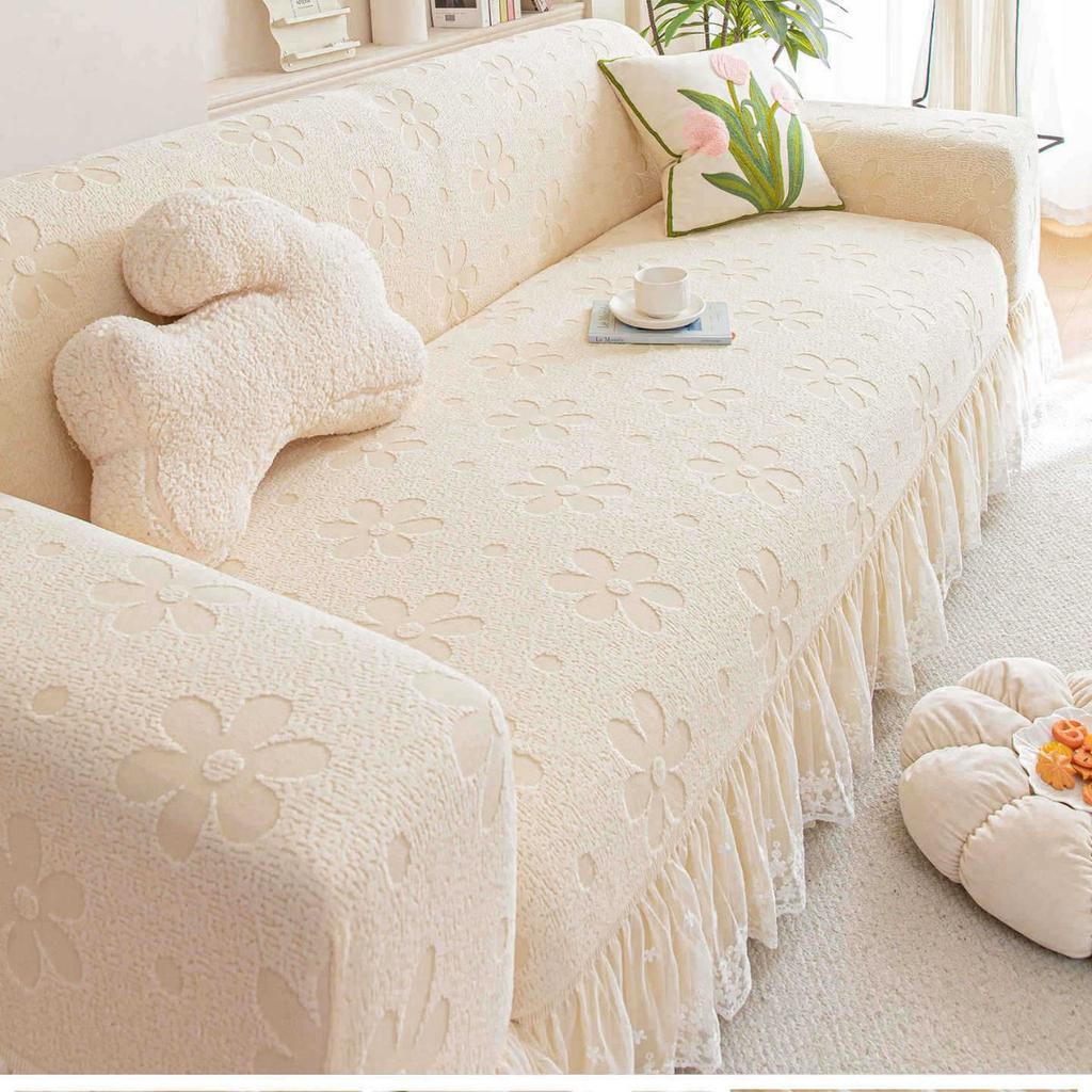 Cream Skirted Sofa Cover for Winter New All In One Anti Slip All Inclusive Universal Cover Protective Cover