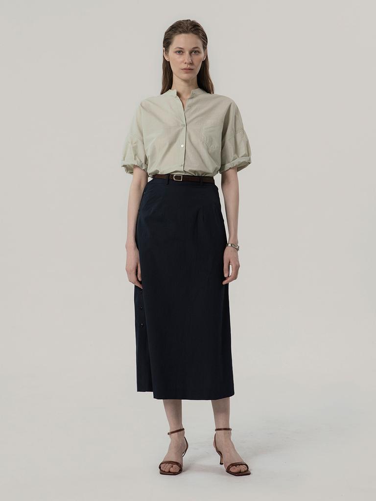 Mommet Paper Button Slit Skirt Navy