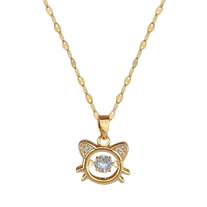 Smart Cat Full Diamond Light Luxury Temperament Gorgeous Full Diamond Necklace Female Versatile Collarbone Chain Titanium Steel Chain