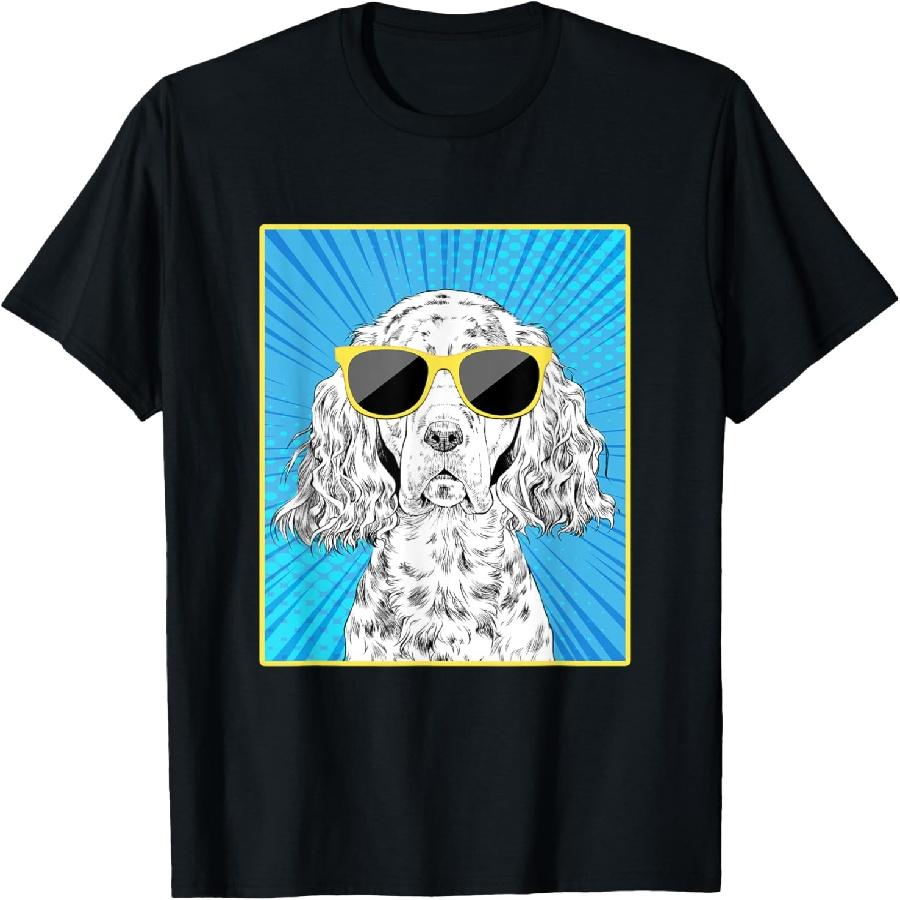 English Setter Portrait Pop Art Dog with Sunglasses T-Shirt XXXXXL чёрный