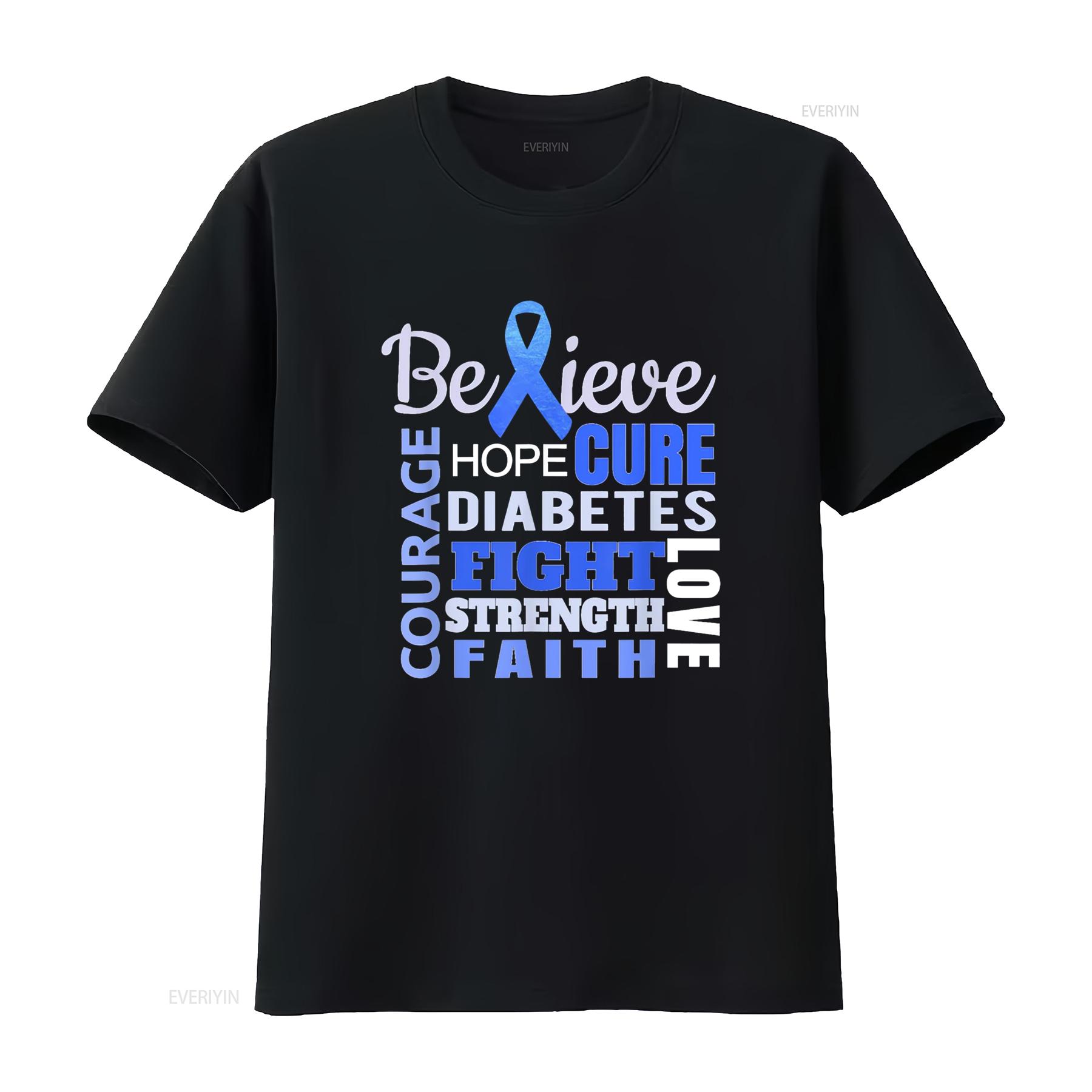

Diabetes Awareness T Shirt Blue Ribbon Word vintage Washed fashion Unisex homme Stylish streetwear Top For Everyday Wear Casual 4XL