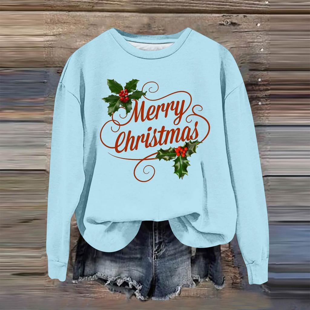 Women's Fashion Casual Long Sleeve Loose Christmas Printed Sweatshirt