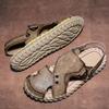 Large Size Sandals Men's Hand-sewn Breathable Casual Beach Shoes Men's Soft-soled Crocodile Pattern Roman Sandals